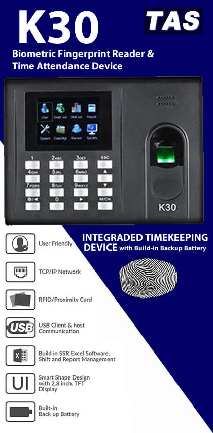 K30 fingerprint reader time attendance